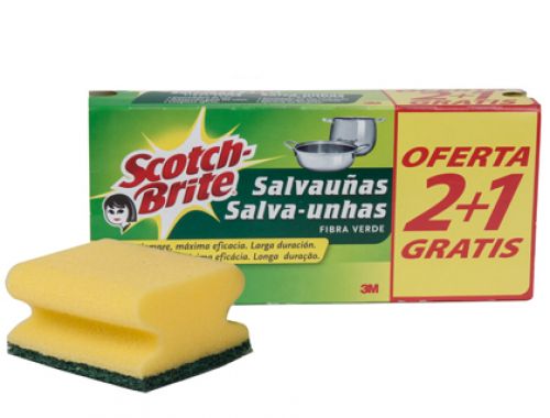 Esfregao salva unhas scotch brite fibra verde pack 2+1 gratis , Scotch brite , 59993 , 8410001101163